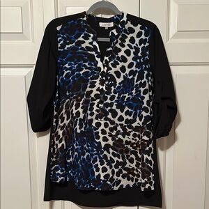 Calvin Klein Women's Black and Blue Animal Print Top, sz S